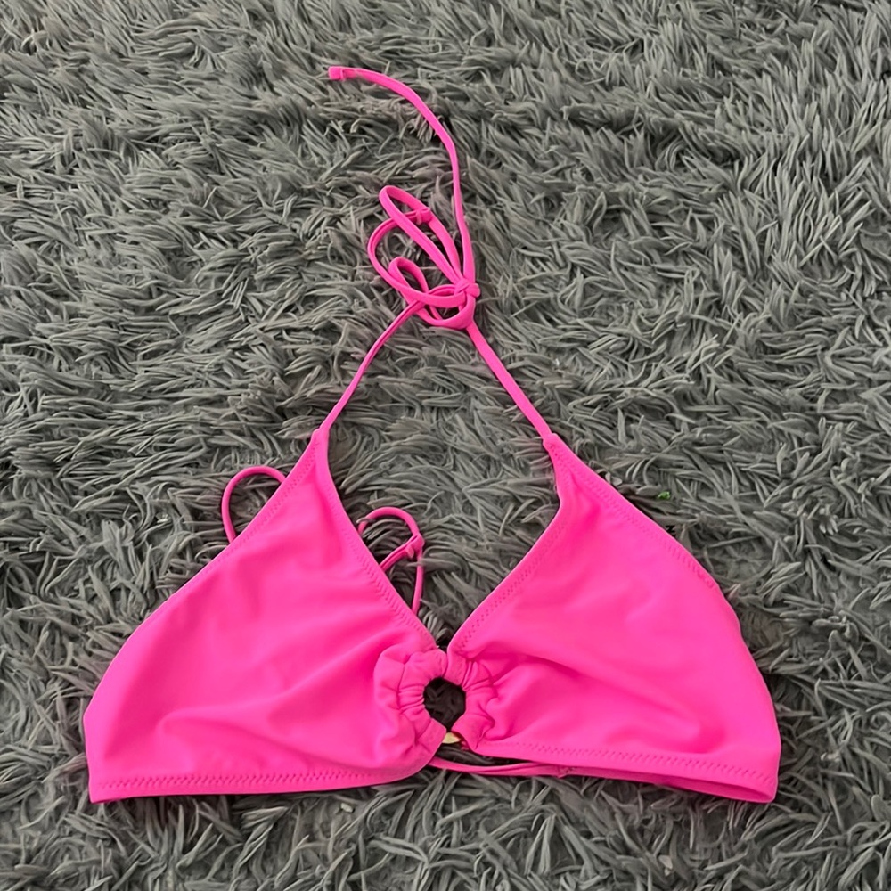 Hot pink shein swim top with gold hoop in middle!